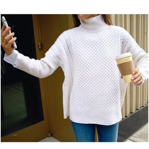 Ayr Le Square oversized Merino Wool sweater ivory snow size S small cable knit - Picture 4 of 12